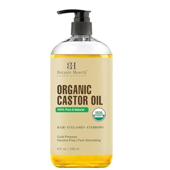 Picture of Botanic Hearth Castor Oil | USDA Certified Organic |100% Pure & Hexane Free | Cold Pressed | Growth for Eyelashes, Eyebrows, Hair | 8fl oz