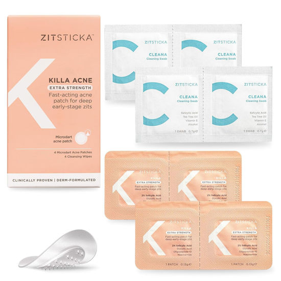 Picture of ZitSticka Extra Strength Killa Acne Patches for Face - World's Most Potent Pimple Patch with Fast-Acting Microdarts - Starts Working within 2 Hours for Deep, Early-Stage Zits & Blemish - 4 Count