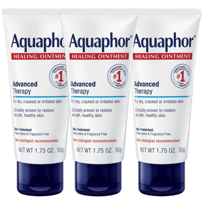 Picture of Aquaphor Healing Ointment Advanced Therapy Skin Protectant, Body Moisturizer for Dry Skin, Minor Cuts and Burns, Dry Cuticles, Cracked Heels, Hands and Lips, 1.75 Oz Tube, Pack of 3