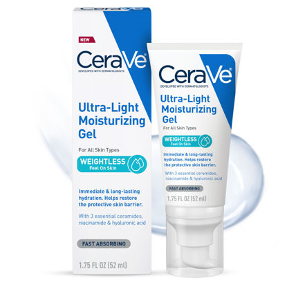 Picture of CeraVe Ultra-Light Moisturizing Gel | Hydrating Gel Face Moisturizer with Ceramides, Niacinamide, Hyaluronic Acid | Fragrance Free | Oil-Free | Weightless Mattifying Moisturizer | 1.75 FL Oz