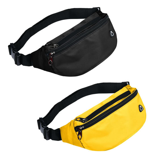 Picture of ZOORON 2 Packs Fanny Packs for Men and Women, Waterproof Sports Waist Pack Bag for Travel Hiking Running Hands-free(Black&Yellow