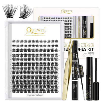 Picture of QUEWEL DIY Eyelash Extensions Kit, 144 Pcs Lash Clusters Eyelash Applicator Tool, Super Hold Bond and Seal, Clusters Lash Glue Remover Easy to Apply at Home(FD-QU-H-DH-03)