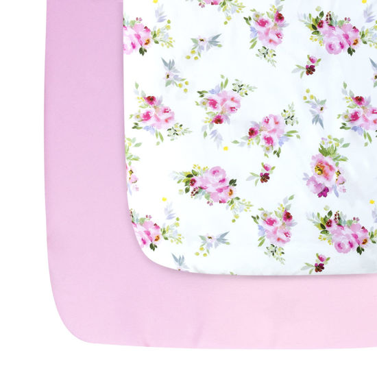 Picture of Pack and Play Sheets/Mini Crib Sheets Girl, Stretchy Pack n Play Playard Fitted Sheet, Compatible with Graco Pack n Play, Soft and Breathable Material, Floral