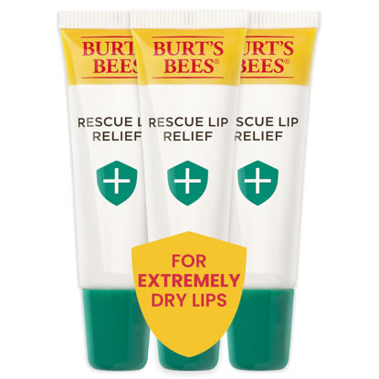 Picture of Burt's Bees Rescue Lip Relief Lip Balm, With Shea Butter and Echinacea, Tint-Free, Natural Origin Lip Care, 3 Tubes, 0.35 oz.