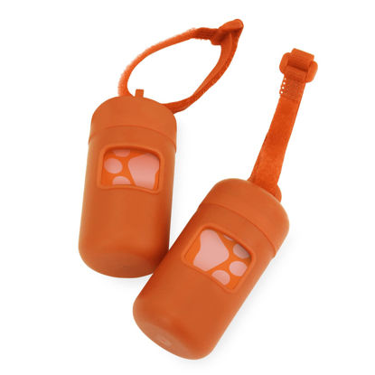 Picture of Best Pet Supplies Dog Poop Bag Holder Leash Attachment with 30 Bags, Reusable Dispenser for Travel, Walking, Park, and Outdoor Use, Durable with Clip-On - Orange, Pack of 2