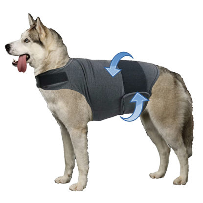 Picture of HCHYEY Dog Anxiety Jacket, Skin-Friendly Dog Calming Shirt - Dog Coat for Thunder, Fireworks and Separation - Keep Pet Calm without Medicine & Training, Anti Anxiety Vest for Dogs (Dark Grey, XS)