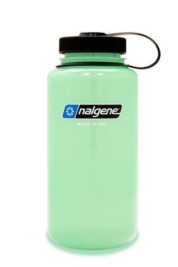 Picture of Nalgene Sustain Tritan BPA-Free Water Bottle Made with Material Derived from 50% Plastic Waste, 32 OZ, Wide Mouth, Glow Green