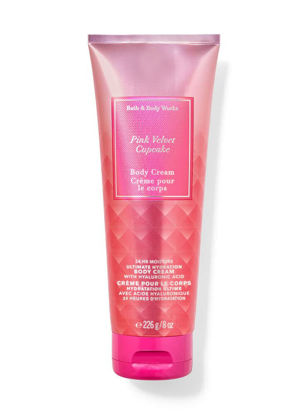 Picture of Bath and Body Works Pink Velvet Cupcake 24 Hour Ultra Shea Body Cream 8 Ounce Pink Swirl Tube Fall 2020