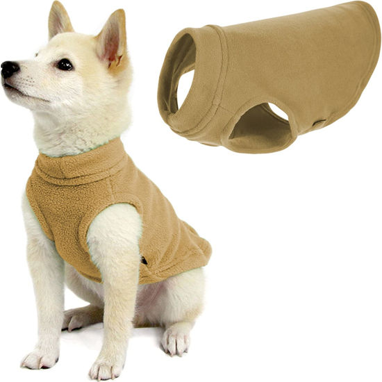 Picture of Gooby Stretch Fleece Vest Dog Sweater - Sand, X-Small - Warm Pullover Fleece Dog Jacket - Winter Dog Clothes for Small Dogs Boy or Girl - Dog Sweaters for Small Dogs to Dog Sweaters for Large Dogs