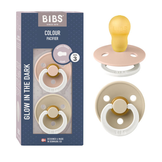 Picture of BIBS Colour Night Baby Pacifier 2-Pack | Made in Denmark | BPA Free Dummy Soother, Round Nipple. Natural Rubber Latex, Size 3 (18+ Months), Blush Night/Vanilla Night