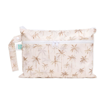 Picture of Bumkins Waterproof Wet Dry Clutch Bag for Baby, Travel, Swim Suit, Cloth Diapers, Pump Parts, Pool, Gym Clothes, Toiletry, Strap to Stroller, Daycare, Zip Reusable Bag, Packing Pouch, Palm Trees