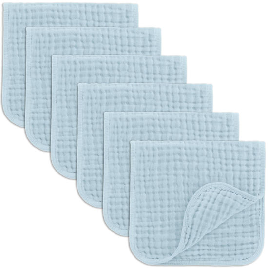 Picture of Comfy Cubs Muslin Burp Cloths Set Large 100% Cotton Hand Washcloths for Babies, Baby Essentials 6 Layers Extra Absorbent and Soft Boys & Girls Baby Bibs & Burp Cloths Set (Sky Blue, 6-Pack 20"X10")