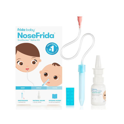 Picture of Frida Baby Nasal Aspirator for Baby, NoseFrida Baby Nose Sucker with 10 Extra Filters + All-Natural Saline Nasal Spray for Babies, Nasal Spray Decongestant, 0.68 fl oz