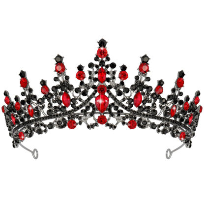 Picture of TOBATOBA Queen of Hearts Crown, Royal Queen Crown for Women, Gothic Black Crown Red Crown, Princess Tiaras for Women Girls, Baroque Crown Quinceanera Headpieces for Birthday Prom Pageant Halloween