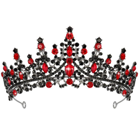 Picture of TOBATOBA Queen of Hearts Crown, Royal Queen Crown for Women, Gothic Black Crown Red Crown, Princess Tiaras for Women Girls, Baroque Crown Quinceanera Headpieces for Birthday Prom Pageant Halloween