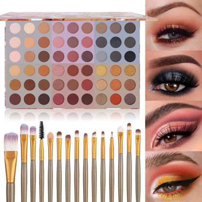 Picture of UCANBE 54 Color Eyeshadow Makeup Palette + 15 PCS Eye Brushes Set, Professional Matte Shimmer Eye Shadow Kit Highly Pigmented Long Lasting Waterproof Make up Pallet