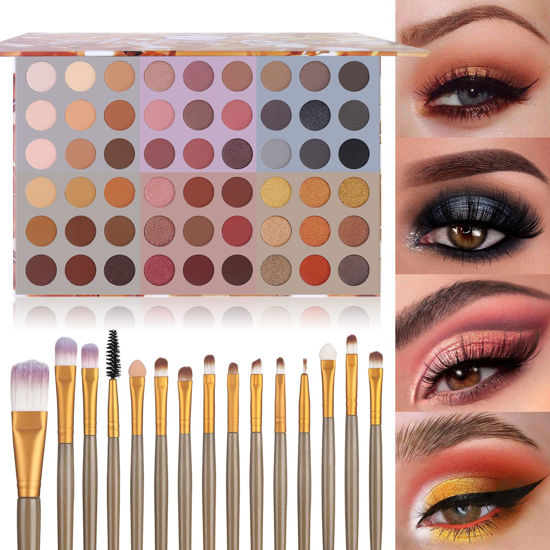 Picture of UCANBE 54 Color Eyeshadow Makeup Palette + 15 PCS Eye Brushes Set, Professional Matte Shimmer Eye Shadow Kit Highly Pigmented Long Lasting Waterproof Make up Pallet