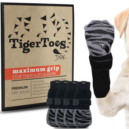 Picture of DOK TigerToes Premium Non-Slip Dog Socks for Hardwood Floors - Extra-Thick Grip That Works Even When Twisted - Prevents Licking, Slipping, and Great for Dog Paw Protection (XXS)