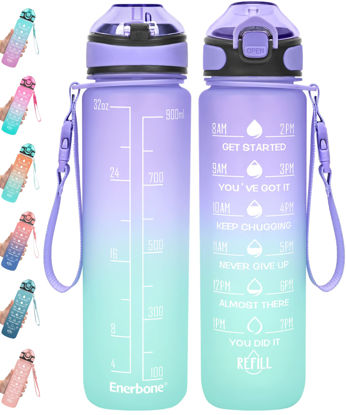 Picture of Enerbone 32 oz Drinking Water Bottle with Times to Drink and Straw, Motivational with Carrying Strap, Leakproof BPA & Toxic Free, Ensure You Drink Enough Water for Fitness Gym Outdoor