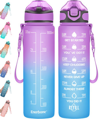 Picture of Enerbone 32 oz Drinking Water Bottle with Times to Drink and Straw, Motivational with Carrying Strap, Leakproof BPA & Toxic Free, Ensure You Drink Enough Water for Fitness Gym Outdoor