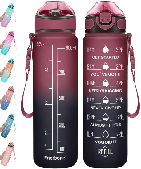 Picture of Enerbone 32 oz Drinking Water Bottle with Times to Drink and Straw, Motivational with Carrying Strap, Leakproof BPA & Toxic Free, Ensure You Drink Enough Water for Fitness Gym Outdoor