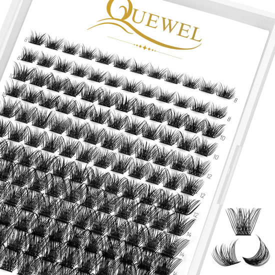 Picture of QUEWEL Lash Clusters 72 Pcs Cluster Lashes Wide Stem Eyelash Clusters C/D Curl 8-16mm DIY Eyelash Extensions Mega Style for Self Easy To Use at Home (Mega-C-MIX-144 Pcs)