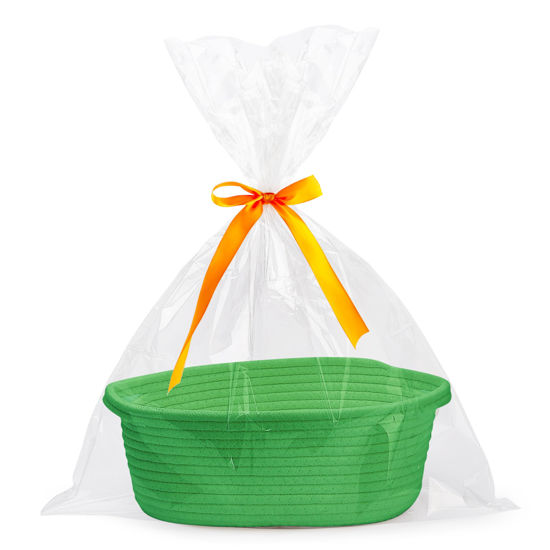 Picture of Pro Goleem Small Woven Basket with Gift Bags and Ribbons Durable Baskets for Gifts Empty Small Rope Basket for Storage 12"X 8" X 5" Baby Toy Basket with Handles, Grass Green