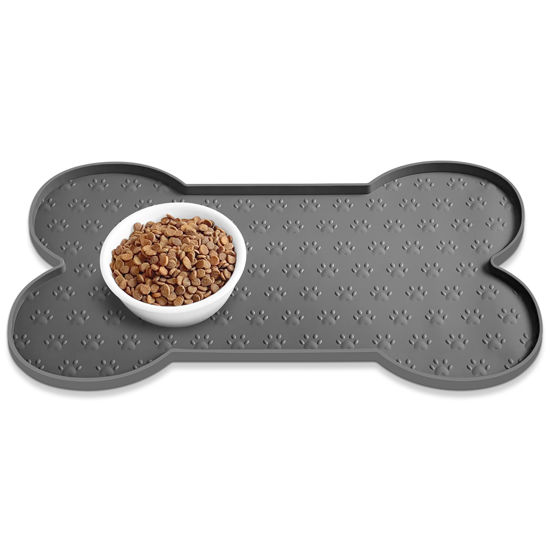 Picture of PWTAA Dog Food Mat Anti-Slip Silicone Dog Bowl Mat Thicker Pet Placemat Waterproof Cat Feeder Pad with Raised Edge Puppy kitten Feeding Mats Suitable Small Medium-Sized Dogs Cats Eating Tray