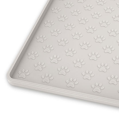 Picture of Ptlom Dog Food Mat Anti-Slip Dog Bowl Mats for Food and Water, High-Lips Dog Feeding Mat Waterproof Pet Placemat Prevent Messy Spills to Floor, Silicone Puppy Tray for Small Medium Large Dogs Cats