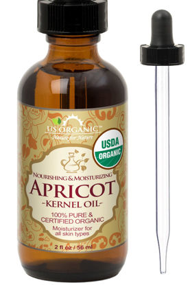 Picture of US Organic Apricot Kernel Oil, USDA Certified Organic,100% Pure & Natural, Cold Pressed Virgin, Unrefined in Amber Glass Bottle w/Glass Eyedropper for Easy Application (2 oz (Small))