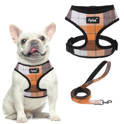 Picture of PUPTECK Soft Mesh Dog Harness and Leash Set Pet Puppy Cat Comfort Padded Vest No Pull Harnesses, Orange, XS