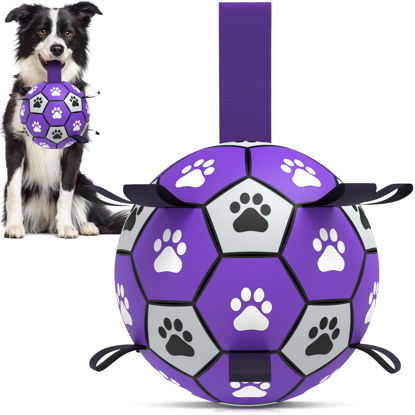 Picture of QDAN Dog Toys Soccer Ball with Straps - Dog Water Toy, Puppy Birthday Gifts, Durable Dog Balls for Small Medium Dogs Purple（6 Inch）