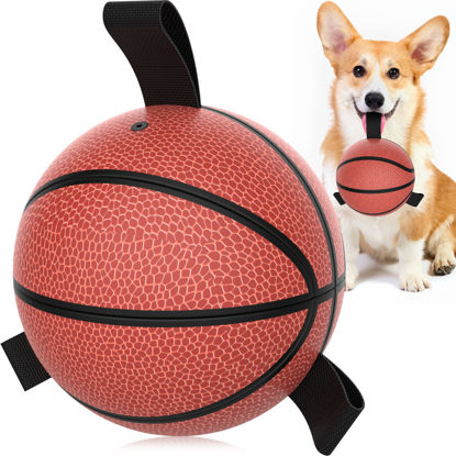 Picture of QDAN Dog Toys Basketball with Straps, Interactive Dog Toys for Tug of War, Puppy Birthday Gifts, Dog Tug Toy, Dog Water Toy, Durable Dog Balls for Small & Medium Dogs（6 Inch）