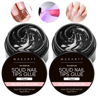 Picture of Makartt Solid Nail Glue Gel for Press on Nails 2pcs, Clear Solid Nail Glue Gel for Nail Tips Strong Fake Nail Bonding Gel Glue for Acrylic Nails Non-Stick Hands Hard Gel for Nail Art Home Salon 15ml