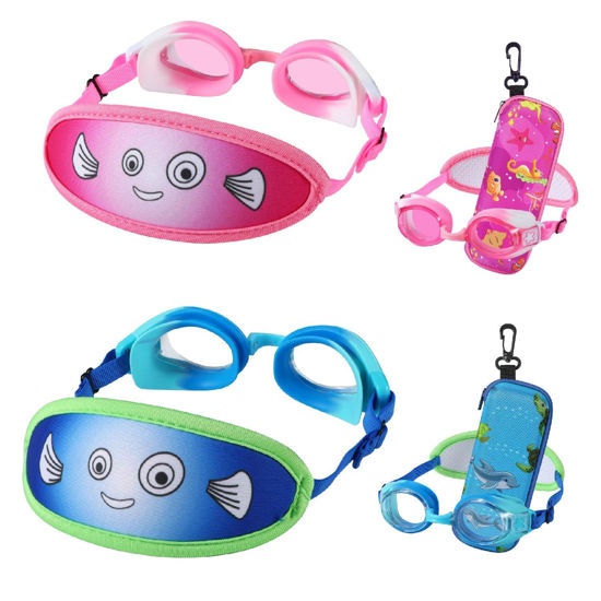 Picture of RUIGAO 2PK Toddler Goggles 2/3/4/5/6 Yr old, Toddler Goggles No Hair Pull, Unicorn Rainbow Swimming Goggles Girl