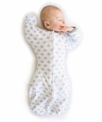 Picture of SwaddleDesigns Transitional Swaddle Sack with Arms Up Half-Length Sleeves & Mitten Cuffs, Medium, 3-6 months, 14-21 lb, Tiny Hedgehogs (Arms Up Swaddle, Transition Swaddle Sleep Sack for Better Sleep)