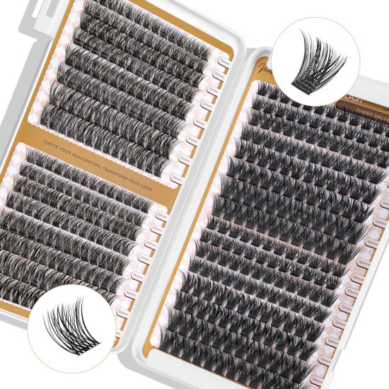 Picture of LASHVIEW Lash Clusters 416pcs D Curl Eyelash Extension Clusters Natural Look Cluster Lashes Extensions Super Thin Band & Soft Cluster Lashes Reusable 9-16mm MIX(style3&56D)