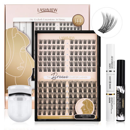 Picture of LASHVIEW Cluster Lashes Individual Lashes Mega Volume Superfine Brand and Soft DIY Eyelash Extension Natural Look Reusable Wispy Eyelash Clusters (Large-Volume D+ Kit)