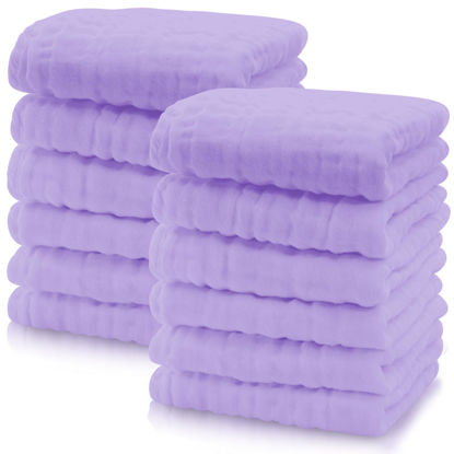 Picture of Cute Castle 12 Pack Muslin Baby Washcloths - Large 12'' by 12'' - Ultra Soft 100% Cotton - Super Absorbent Burp Cloths for Unisex, Boy, Girl -Purple