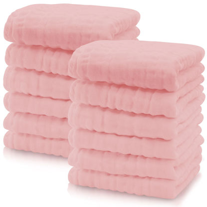 Picture of Cute Castle 12 Pack Muslin Baby Washcloths - Large 12'' by 12'' - Ultra Soft 100% Cotton - Super Absorbent Burp Cloths for Unisex, Boy, Girl -Pink