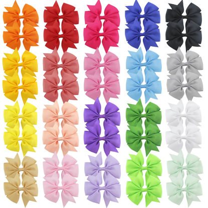 Picture of Babymatch 40pcs Pinwheel Hair Bows 4 inch Big Large with Metal Clips (20 colors x 2)