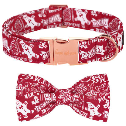 Picture of Unique style paws Christmas Dog Collar with Bow Tie Winter Gingerbread Snowman Theme Puppy Collar for Small Medium Large Dogs-S