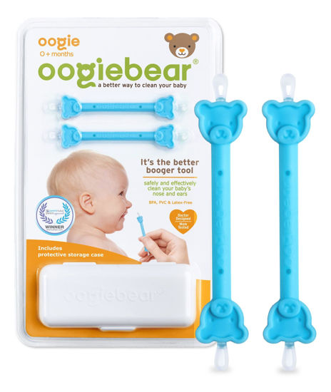 Picture of oogiebear: Baby Nose Cleaner & Ear Wax Removal Tool - Safe Booger & Earwax Removal for Newborns, Infants, Toddlers - Dual-Ended - Essential Baby Stuff, Diaper Bag Must-Have, 2 Pack Blue with CASE