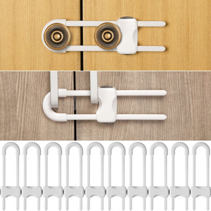 Picture of Jetec 10 Pieces Cabinet Locks for Babies, U-Shaped Proofing Drawers Safety Child Locks Adjustable, Easy to Use Childproof Latch for Knob Handle on Kitchen Door Storage Cupboard Closet (White)