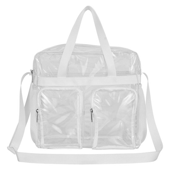 Picture of Oraben Clear Bag Stadium Approved 12x6x12 Clear Tote Bag with Removable Strap Clear Lunch Bag for Work Sports Festival (Two Pockets, White)