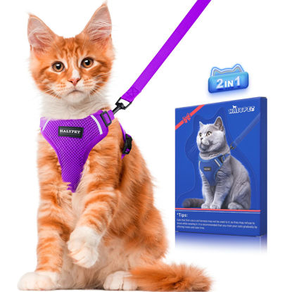 Picture of Halypet Cat Harness and Leash Set [ MAX Safety Third Generation ] Escape Proof Soft Adjustable Cat Leash Breathable Comfortable Vest Easy to Wear Kitten Harness for Outdoor Walking