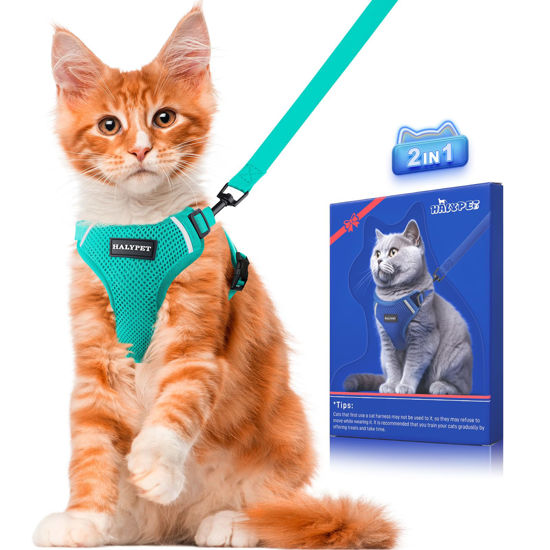 Picture of Halypet Cat Harness and Leash Set [ MAX Safety Third Generation ] Escape Proof Soft Adjustable Cat Leash Breathable Comfortable Vest Easy to Wear Kitten Harness for Outdoor Walking