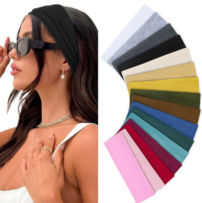 Picture of Headbands for Women - Elastic Fabric Sweat Headbands for Yoga, Running, Sports - Non-Slip Soft Cloth Hair Accessories, 16 Pack Multicolor Fashion Headbands