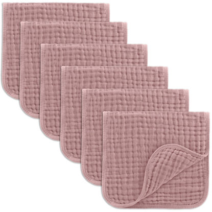 Picture of Comfy Cubs Muslin Burp Cloths Set Large 100% Cotton Hand Washcloths for Babies, Baby Essentials 6 Layers Extra Absorbent and Soft Boys & Girls Baby Bibs & Burp Cloths Set (Mauve, 6-Pack, 20" X10")