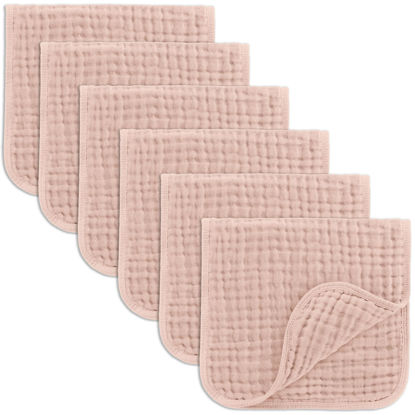 Picture of Comfy Cubs Muslin Burp Cloths Set Large 100% Cotton Hand Washcloths for Babies, Baby Essentials 6 Layers Extra Absorbent and Soft Boys & Girls Baby Bibs & Burp Cloths Set (Blush, 6-Pack, 20" X10")